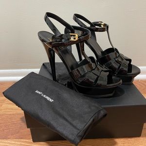 Black Patent YSL Saint Laurent Sandal Heels